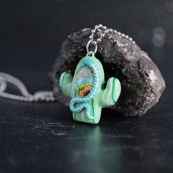 Dichroic Glass Cactus Necklace