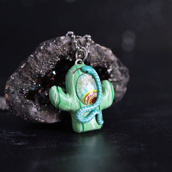 Dichroic Glass Cactus Necklace