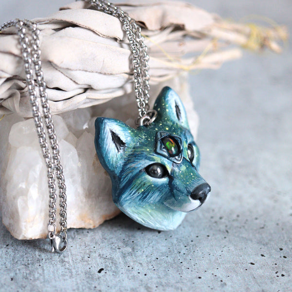 Black Opal Wolf Necklace
