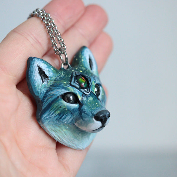 Black Opal Wolf Necklace