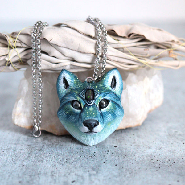 Black Opal Wolf Necklace