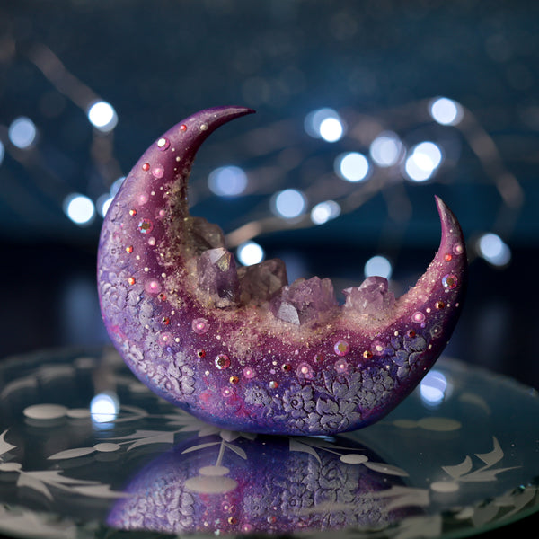 Big Amethyst Glitter Moon Figurine