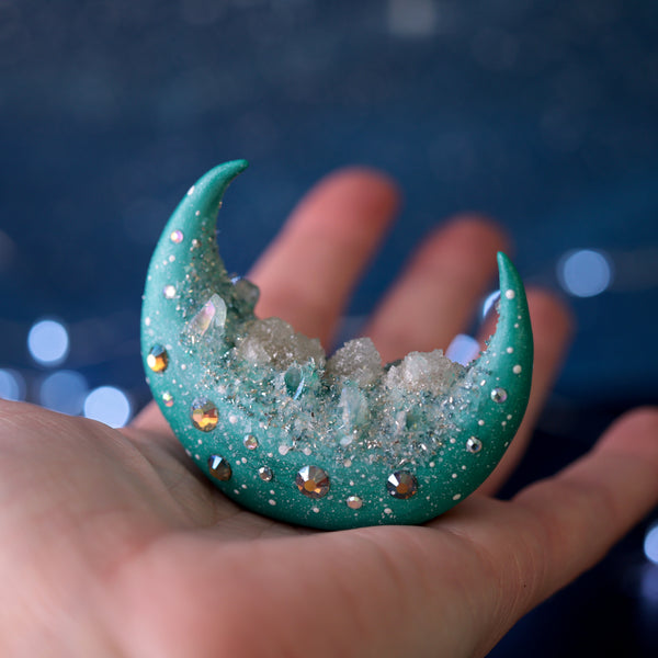 Medium Chunky Teal Glitter Moon