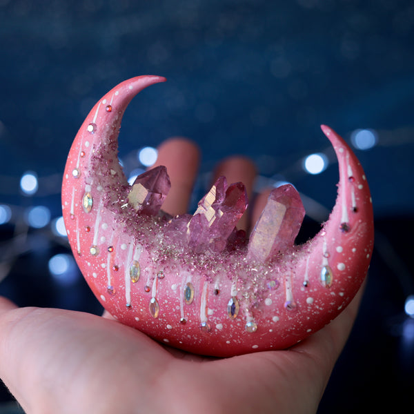 Extra Large Deluxe Pink Glitter Moon Figurine