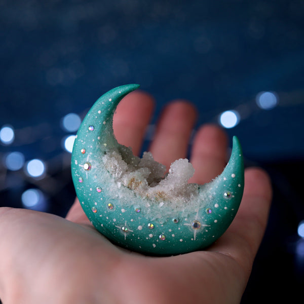Medium Teal Glitter Moon