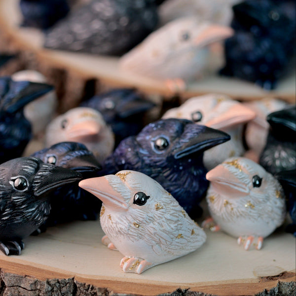 Preorder White Crow Figurine- Gold or Silver Glass glitter