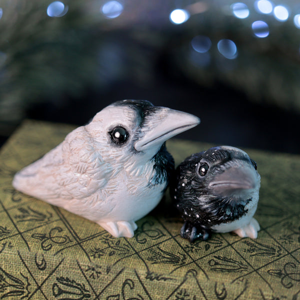 Preorder Half White Half Black Crow Figurine