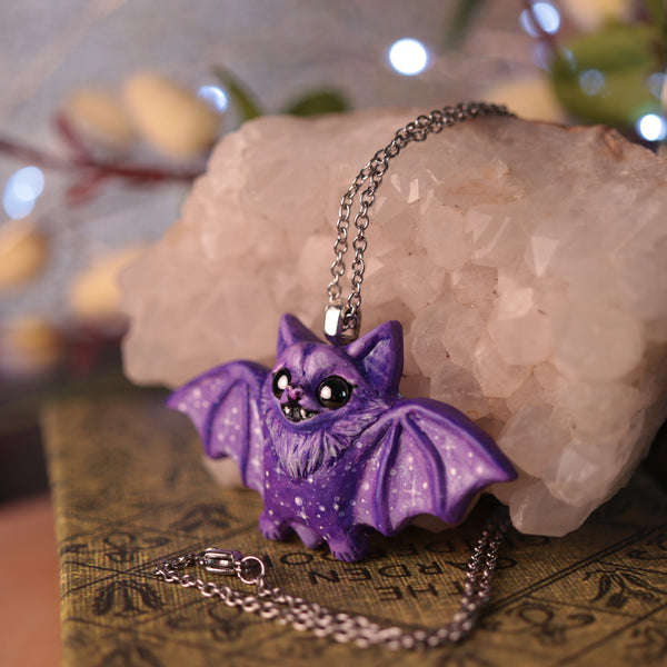 Purple Galaxy Bat Necklace