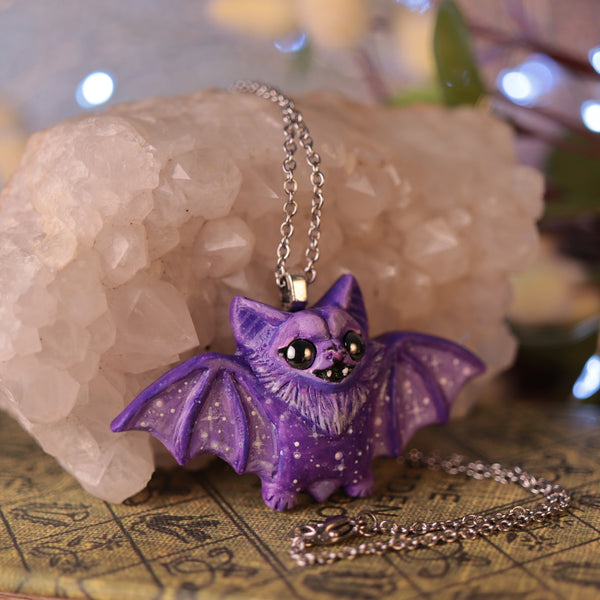 Purple Galaxy Bat Necklace