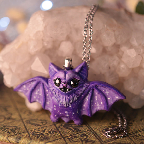 Purple Galaxy Bat Necklace