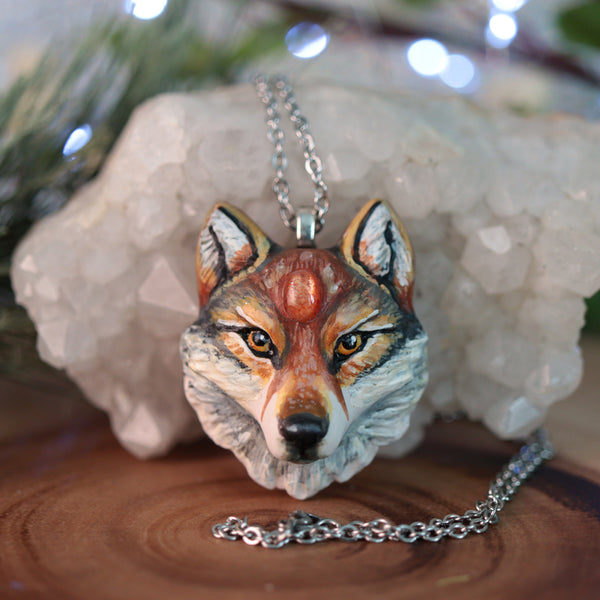 Sunstone Wolf Necklace