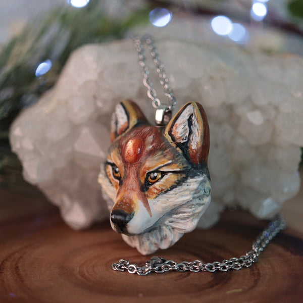 Sunstone Wolf Necklace