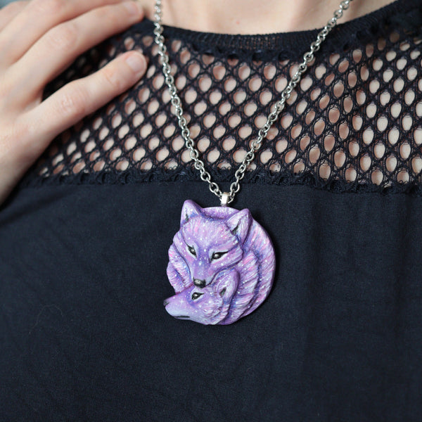 Purple Double Wolf Medallion