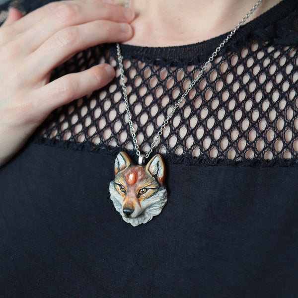 Sunstone Wolf Necklace