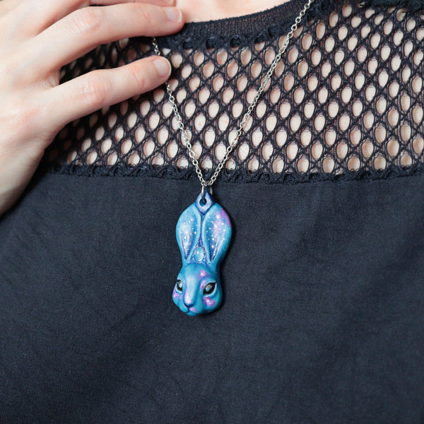 Blue Moonstone Rabbit Necklace