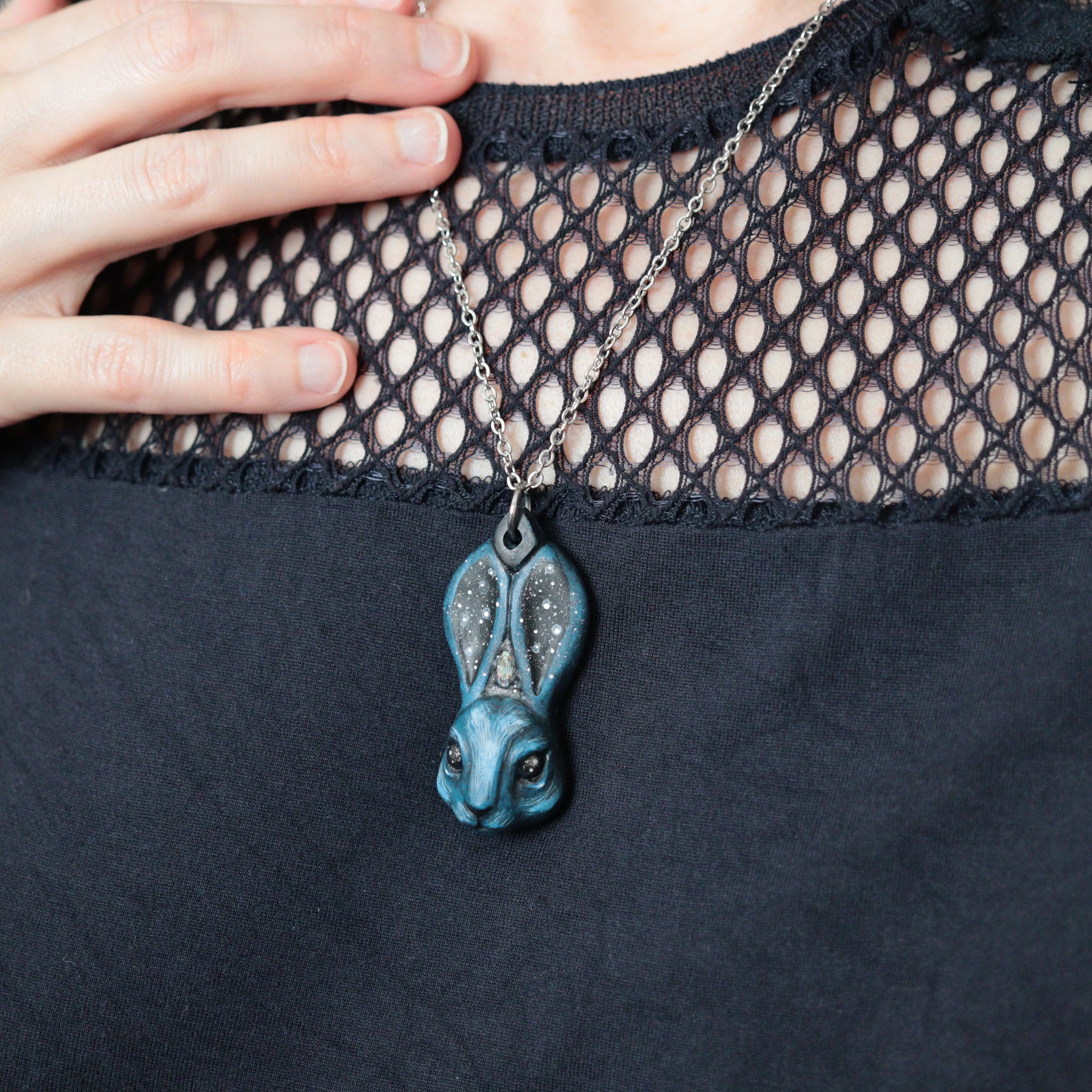 Dark Starry Glass gem Rabbit Necklace – WhimsyCalling