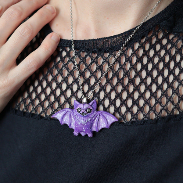 Purple Galaxy Bat Necklace