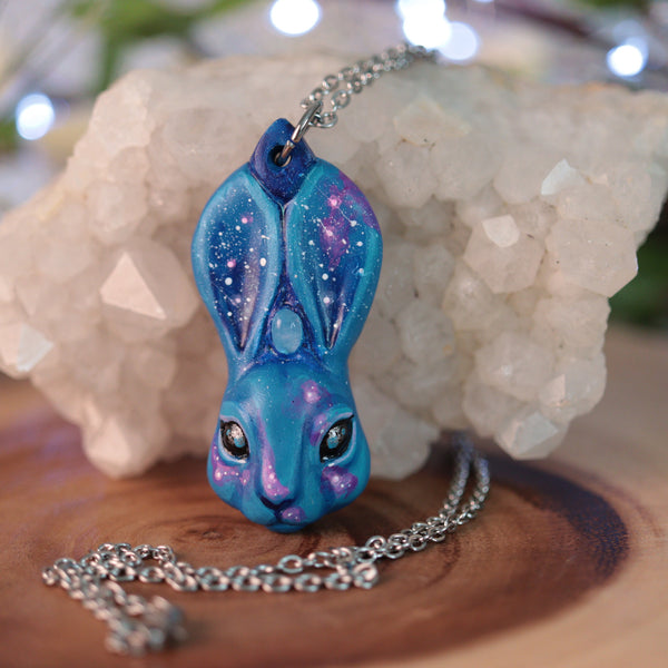 Blue Moonstone Rabbit Necklace