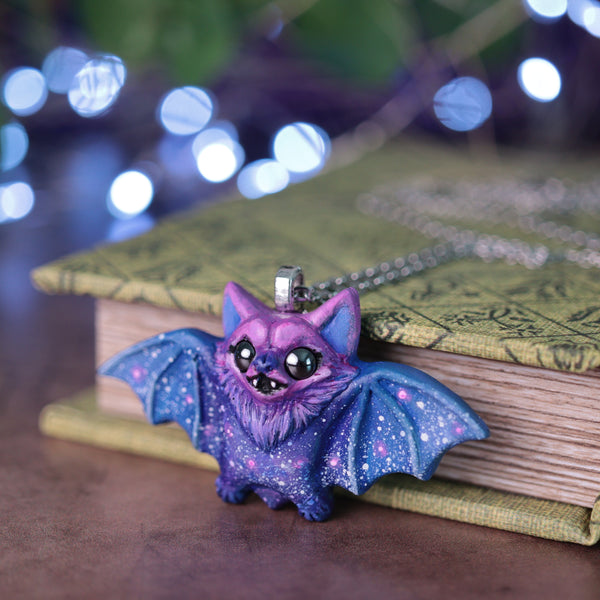Blue Galaxy Bat Necklace