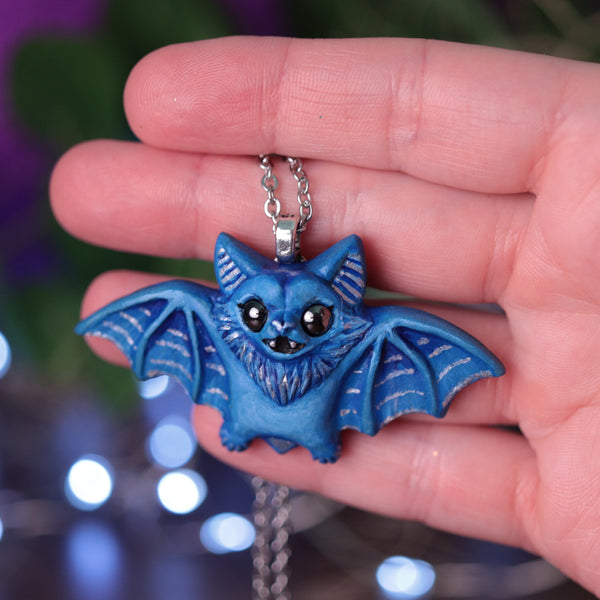 Blue and Silver Bat Necklace