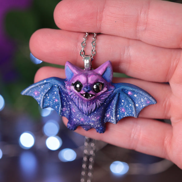 Blue Galaxy Bat Necklace