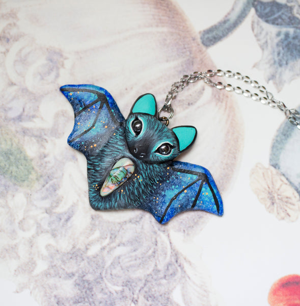 Blue Monarch Opal Bat Necklace