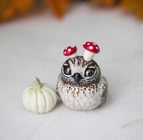 White Pumpkin Owl Figurine