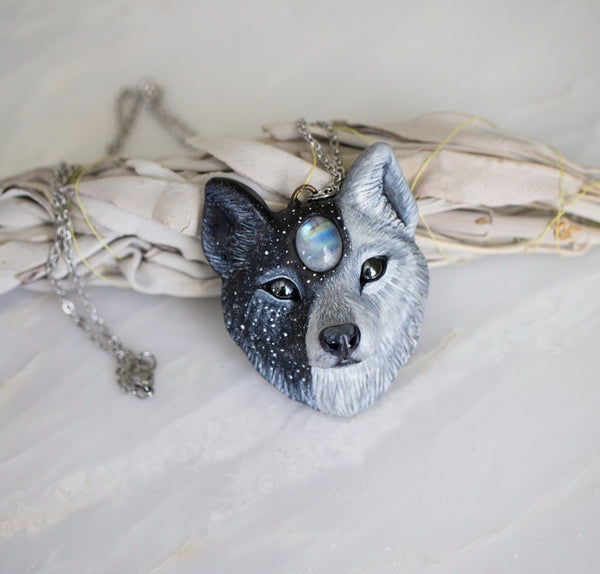 Light and Dark Wolf Necklace