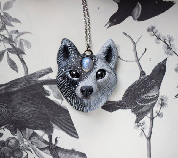 Wolf #2 Moonstone Wolf Necklace