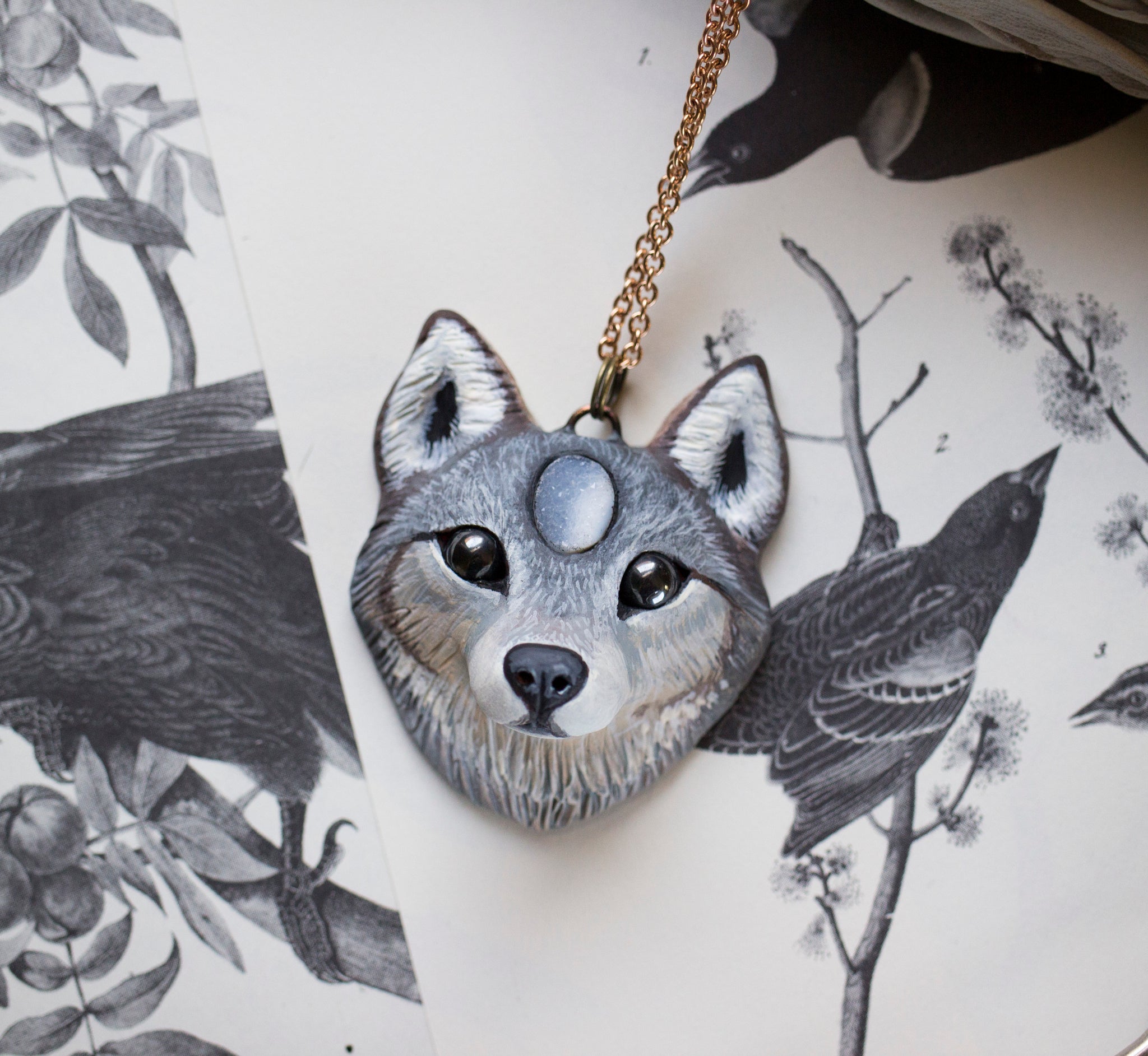 Wolf #6 Druzy Wolf Necklace