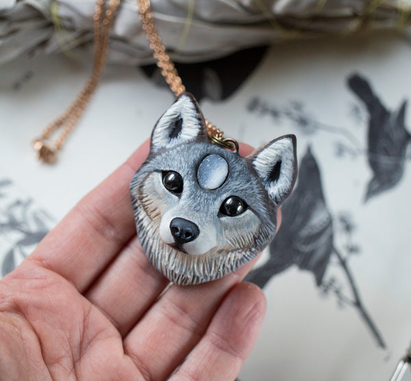 Wolf #6 Druzy Wolf Necklace