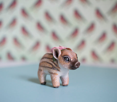 Pink Flower Piglet Figurine