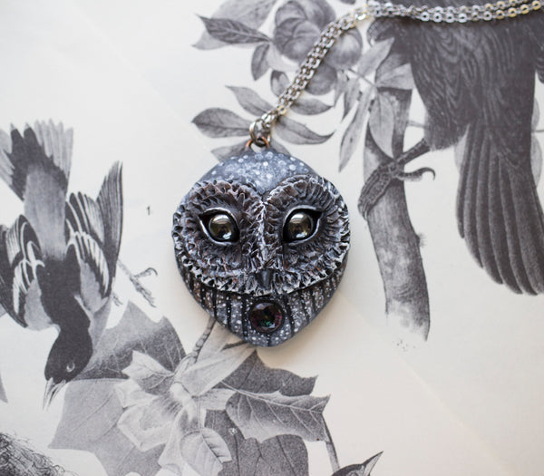 Mystic Quartz Barn Owl Necklace