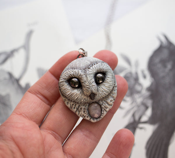 Moonstone Barn Owl Necklace