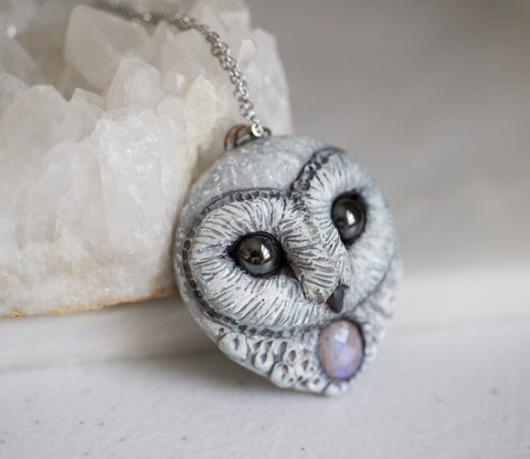 Moonstone Barn Owl Necklace