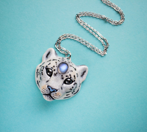 Moonstone Snow Leopard Necklace