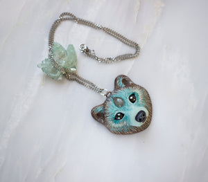 Aquamarine Bear Necklace