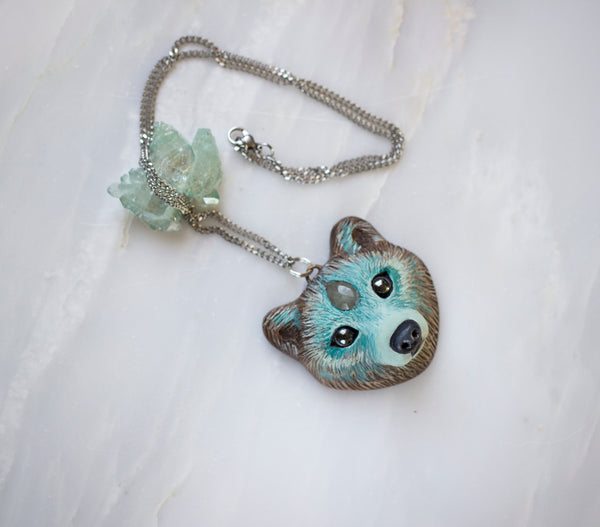 Aquamarine Bear Necklace