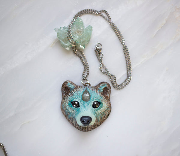 Aquamarine Bear Necklace