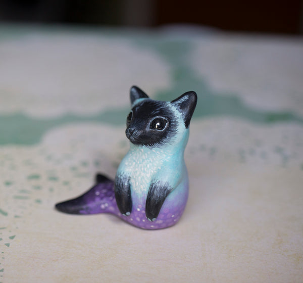 Blue and purple siamese merkitty figurine