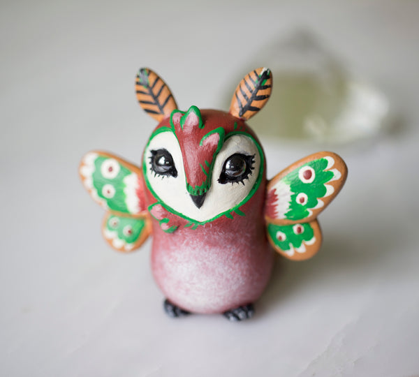 Maroon Moth Owl Figurine