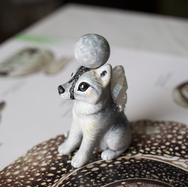 Crystal Moon White Wolf Figurine
