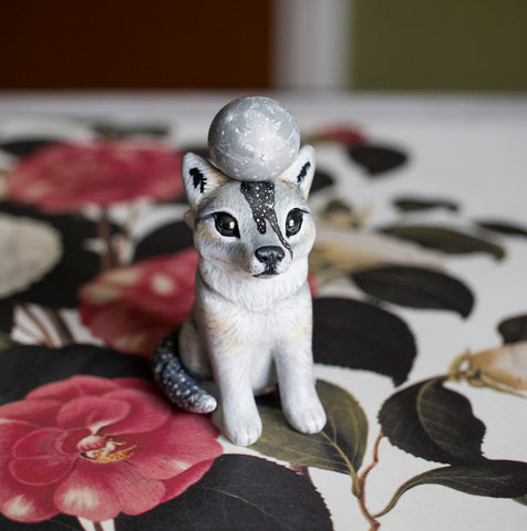 Crystal Moon White Wolf Figurine