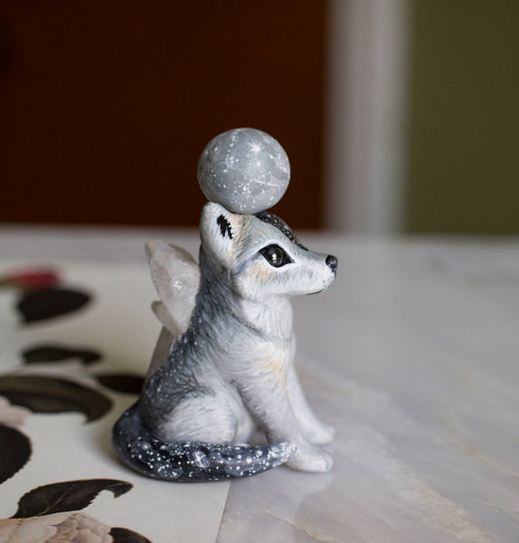 Crystal Moon White Wolf Figurine
