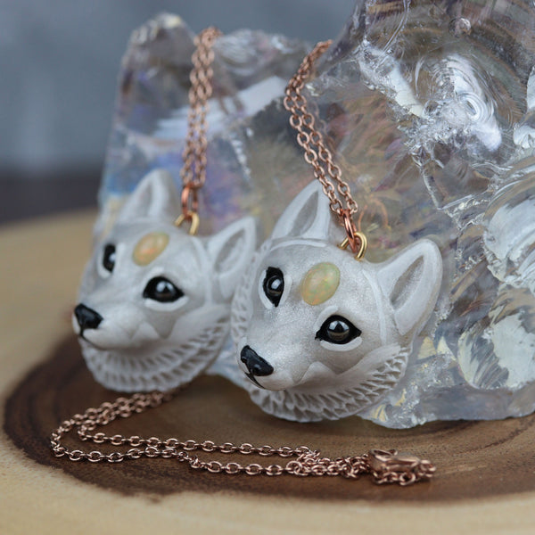 Opal Wolf Necklace Rose Gold Chain