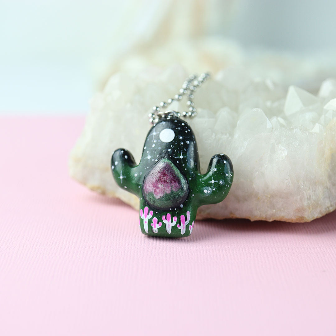 Ruby Zoisite Cactus Necklace