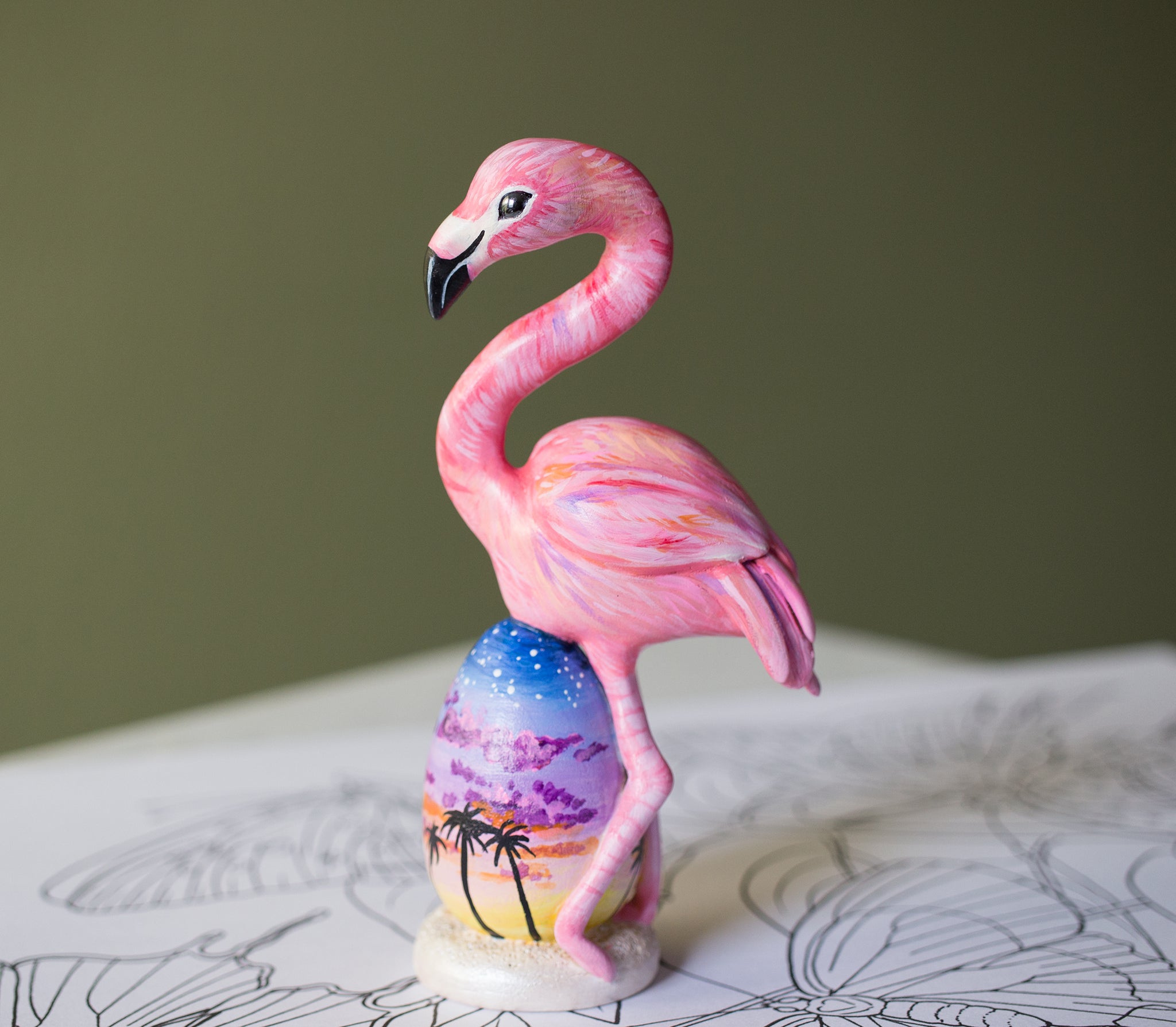 Flamingo Sunset Egg Figurine