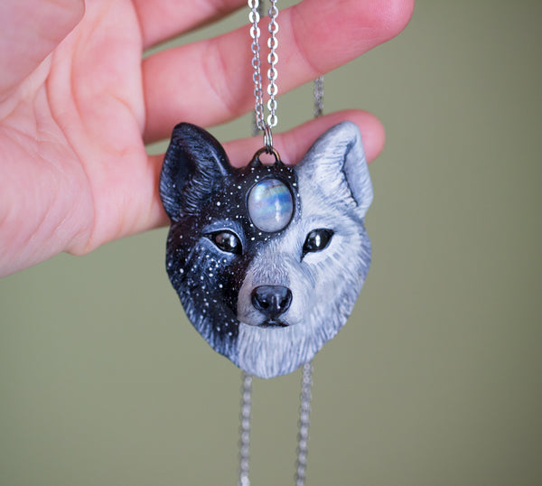 Light and Dark Wolf Necklace