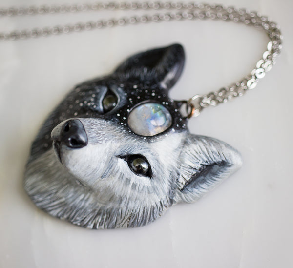 Light and Dark Wolf Necklace