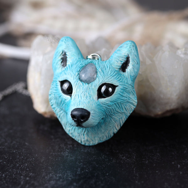 Aquamarine Wolf Necklace